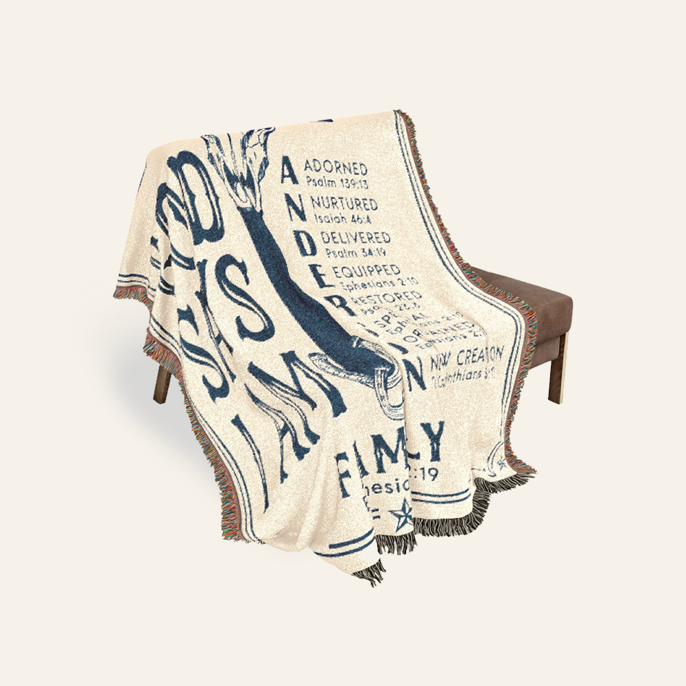God Says I Am: Western Family Name, Longhorn & Scripture Affirmations - Personalized Woven Blanket