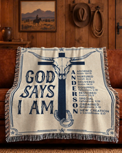 Personalized God Says I Am Western Scripture Woven Blanket