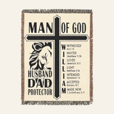 Man Of God, Husband, Dad & Protector: Lion, Cross & Scripture - Personalized Woven Blanket