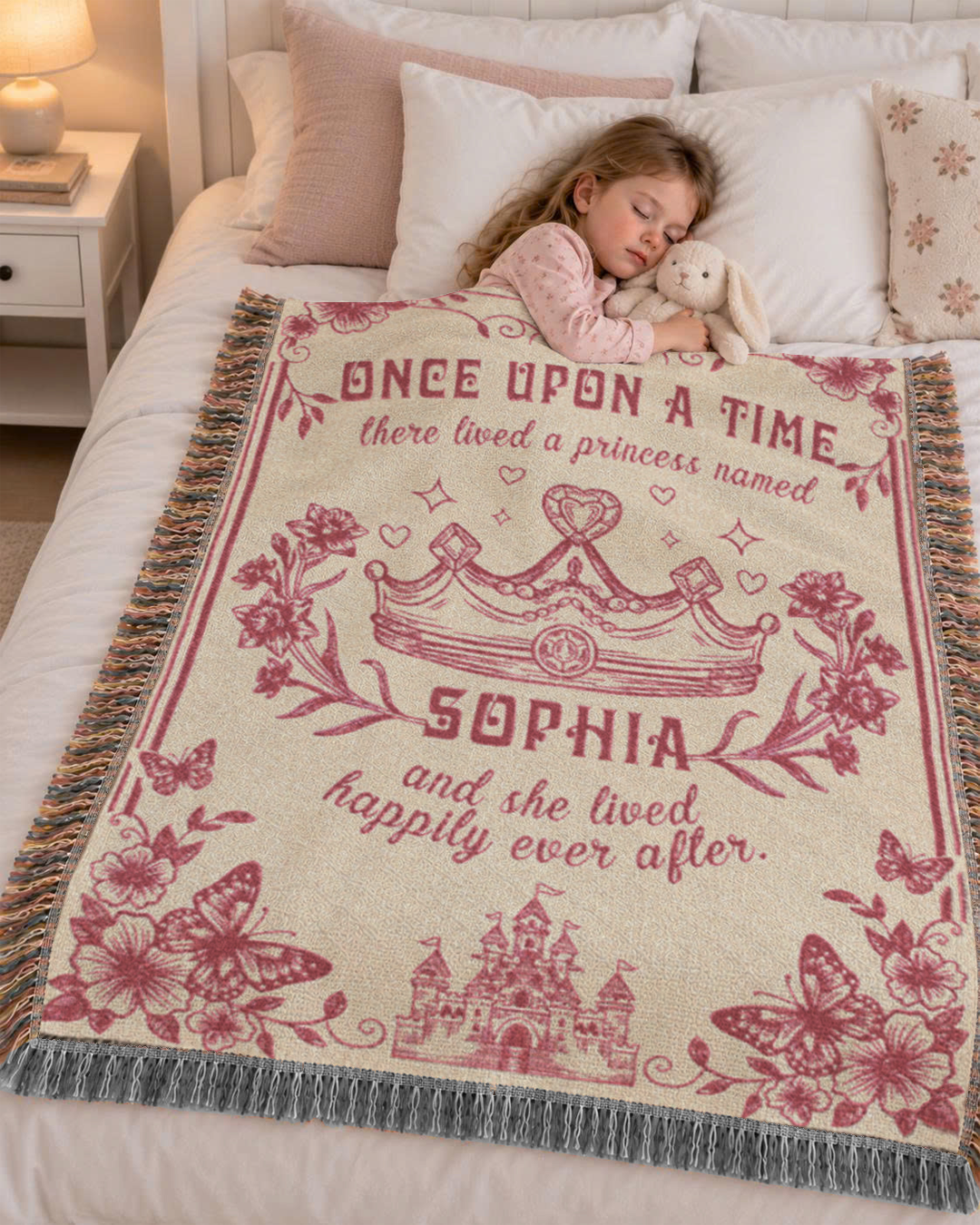 Personalized Princess Birth Flower Crown Woven Blanket