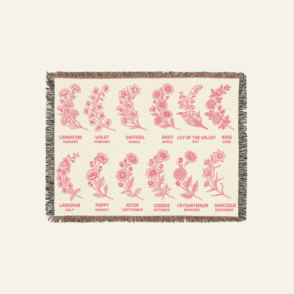 Personalized Princess Birth Flower Crown Woven Blanket