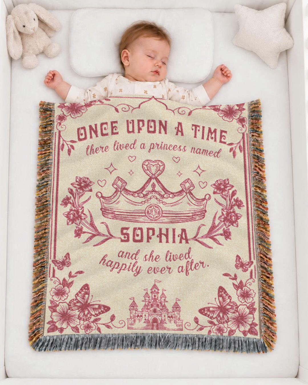 Personalized Princess Birth Flower Crown Woven Blanket